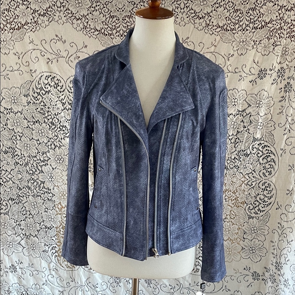 CLARA SUNWOO denim liquid leather stretch jacket pockets